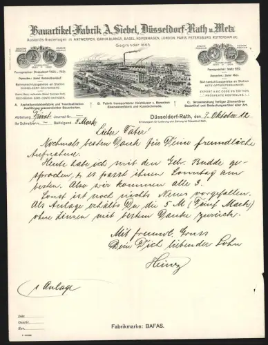 Rechnung Düsseldorf-Rath 1912, Bauartikel-Fabrik A. Siebel, Fabrik für Holzhäuser, Baracken, Ansicht der Fabrik