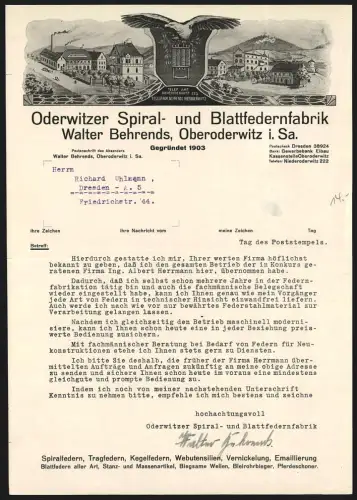 Rechnung Oberoderwitz i. Sa., Walter Behrends, Spiral- u. Blattfedernfabrik, Ansicht der Werke