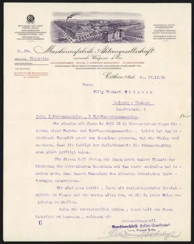 Rechnung Cöthen /Anh. 1924, Maschinenfabrik Aktiengesellschaft, Kessel- u. Apparate Bauanstalt, Werksgelände