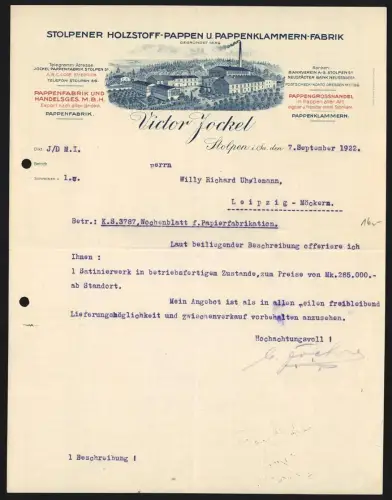 Rechnung Stolpen i. Sa. 1922, Victor Jockel, Stolpener Holzstoff- u. Pappenklammern-Fabrik, Werksgelände