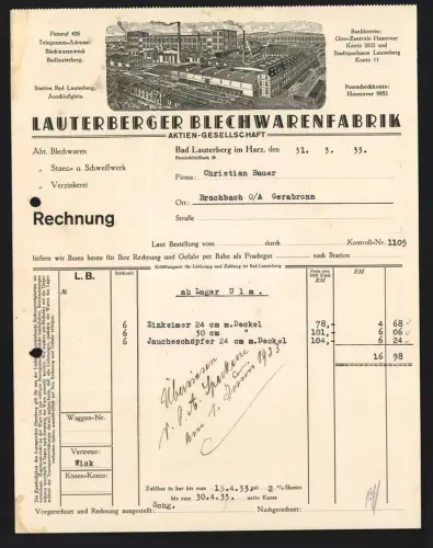 Rechnung Bad Lauterberg im Harz 1933, Lauterberger Blechwarenfabrik, Ansicht des Fabrikgeländes