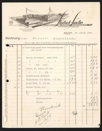 Rechnung Aalen /Württemberg 1934, Stützel-Sachs Glas-, Porzellan- und Steingut-Grosshandlung, Blick auf die Fabrik