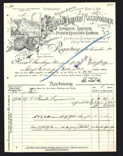 Rechnung Regensburg 1899, Edmund Jacobi Nachfolgerm Spiritus-, Liqueur- und Punsch-Essenzen-Fabrik, Ansicht der Fabrik