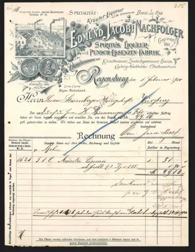 Rechnung Regensburg 1900, Edmund Jacobi Nachfolgerm Spiritus-, Liqueur- und Punsch-Essenzen-Fabrik, Blick auf das Werk