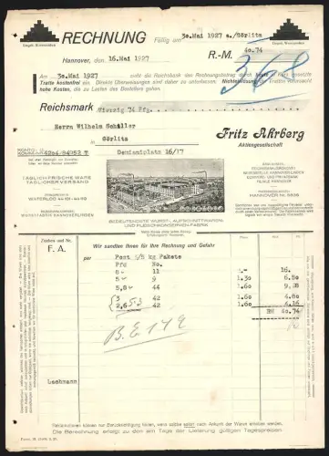 Rechnung Hannover 1927, Fritz Ahrberg, Wurst- und Aufschnittfabrik, Ansicht der Fabrik