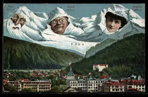 AK Bern, Teilansicht mit Eiger, Mönch und Jungfrau, Berg mit Gesicht / Berggesichter