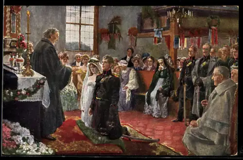 Künstler-AK Eichstädt: Vor dem Ausmarsch, Soldatenhochzeit