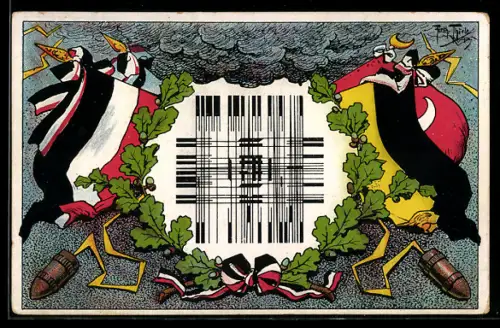 AK 1. Weltkrieg, Dreibund Deutschland-Türkei-Österreich, optische Täuschung