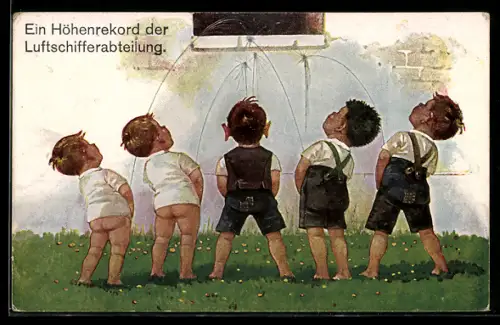 AK Ein Höhenrekord der Luftschifferabteilung, Kinder urinieren an eine Wand