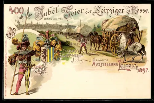Lithographie Leipzig, Sächs.-Thür. Industrie und Gewerbe-Ausstellung 1897, Stadtansicht im Jahre 1497
