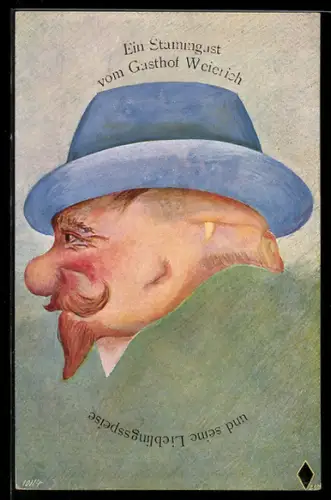 Künstler-AK Bamberg, Gasthof Weierichs Bräustüberl, Ein Stammgast