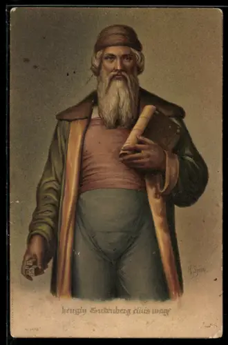 Künstler-AK Johannes Gutenberg mit einem Buch in seiner Hand