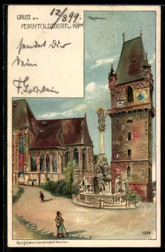 Lithographie Perchtoldsdorf, Kirche