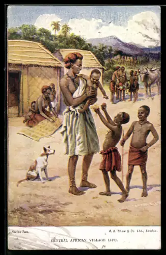 Künstler-AK Central African Village Life, afrikanische Volkstypen
