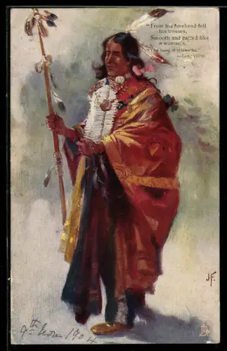 AK The Song of Hiawatha - Longfellow, First Nation, Mann in festlicher Kleidung