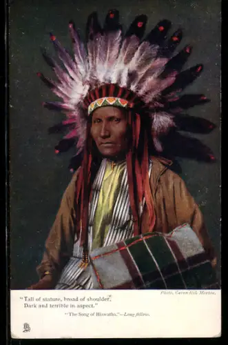 AK The Song of Hiawatha - Longfellow, Tall of stature, broad of shoulder, Dark an terrible in aspect, Indianer