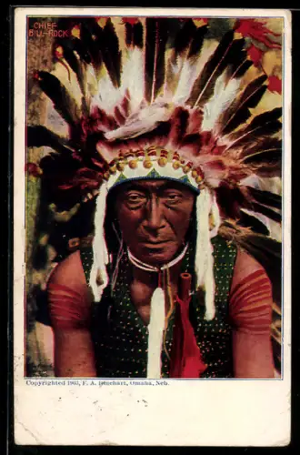 AK Portrait von Chief Bill-Rock mit Federkopfschmuck