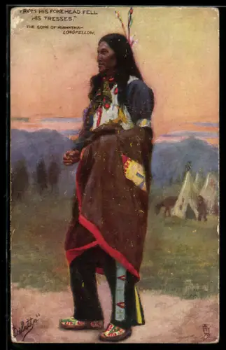 AK Indianer mit Federkopfschmuck