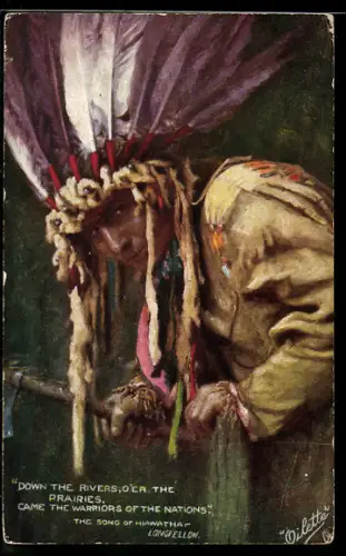 AK Indianer in Tracht mit einer Axt