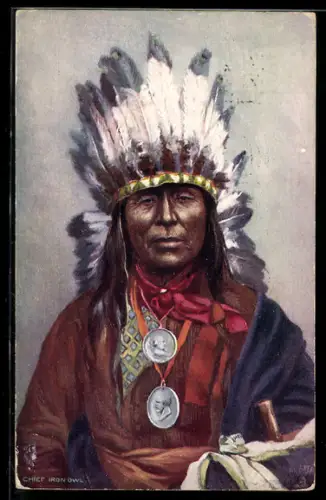Künstler-AK Indianer-Häuptling Iron Owl