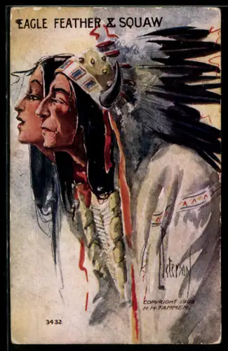 Künstler-AK Eagle Father & Squaw, Indianerhäuptling mit einer jungen Indianerin