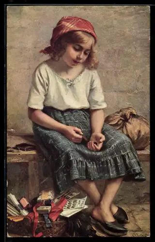 Künstler-AK Magere Einnahme, Kleine Händlerin