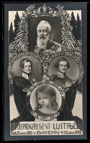 AK Prinzregent Luitpold, 1821 - 1912, vier Portraits des Fürsten