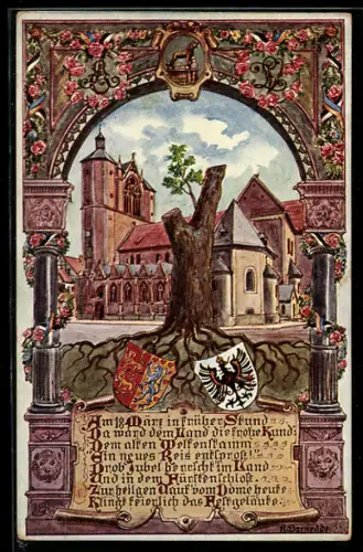 Künstler-AK Braunschweig, Ansicht vom Dom, Geburt Ernst August Herzog von Braunschweig