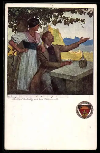 Künstler-AK Karl Friedrich Gsur: Deutscher Schulverein NR 461: zwischen Frankreich und dem Böhmerwald