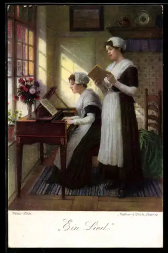 Künstler-AK Meissner & Buch (M&B) Nr. 2608: Frauen singen und spielen Klavier