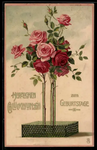 Künstler-AK Meissner & Buch (M&B), Rosenstrauch, Neujahr