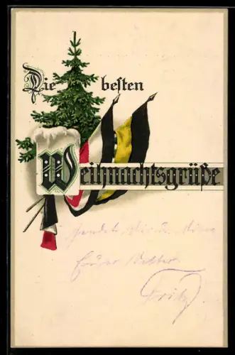 AK Kriegsweihnacht, Fahnen von Deutschland und Österreich-Ungarn