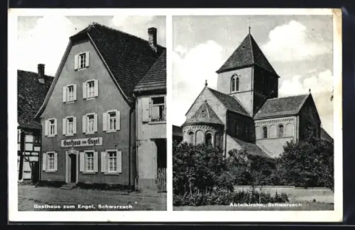 AK Schwarzach, Gasthaus zum Engel, Inh. I. Streibisch, Abteikirche
