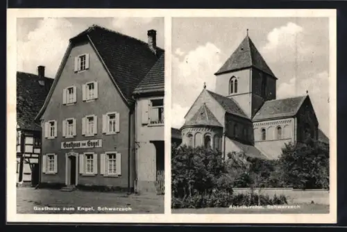 AK Schwarzach, Gasthaus zum Engel, Inh. I. Streibisch, Abteikirche
