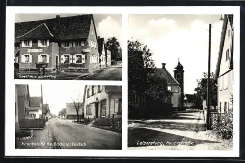 AK Leiberstung, Gasthaus zum Pflug, Hauptstrasse mit Bäckerei Frietsch