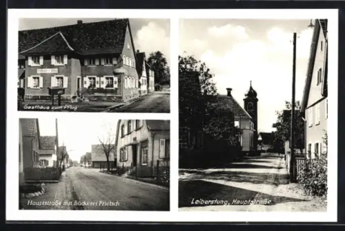 AK Leiberstung, Gasthaus zum Pflug, Hauptstrasse mit Bäckerei Frietsch