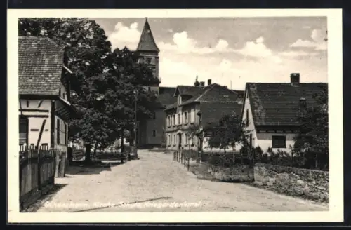 AK Scherzheim, Kirche, Schule, Kriegerdenkmal