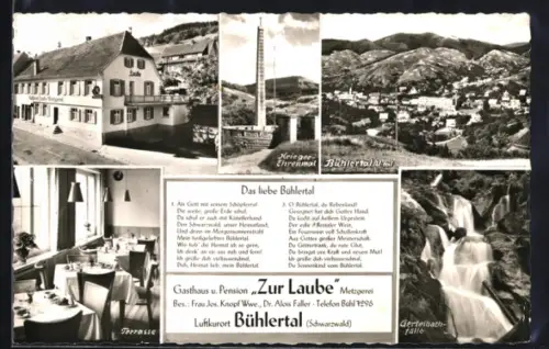 AK Bühlertal /Schwarzwald, Gasthaus Zur Laube, Inh. Frau Jos. Knopf, Krieger-Ehrenmal