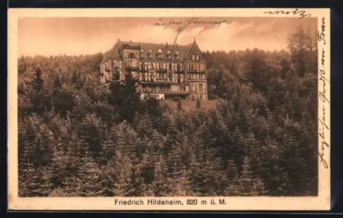 AK Bühl, Friedrich Hildaheim, Hotel auf bewaldetem Hang