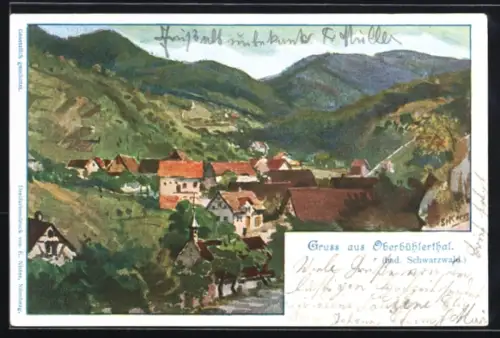 Künstler-AK Oberbühlertal /Schwarzwald, Ortsansicht