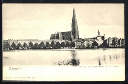 AK Schwerin, Partie am Pfaffenteich m. d. Dom