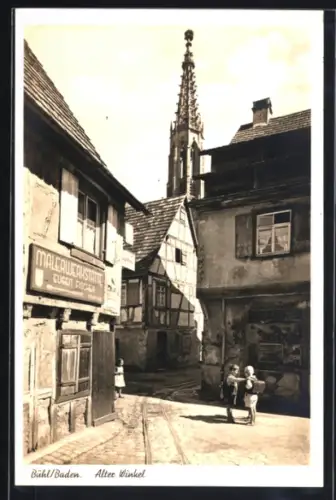 AK Bühl, Alter Winkel und Malerwerkstätte Eugen Fischer