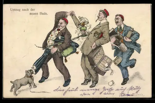 AK Verbindungsstudenten in Vollcouleur beim Umzug, mit Schläger, Deckelschoppen und Stiefeln