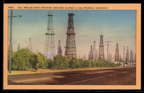 AK Oil wells and orange groves along a California Highway