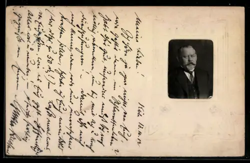 Foto-Collage-AK Portrait eines Mannes mit Schnurrbart