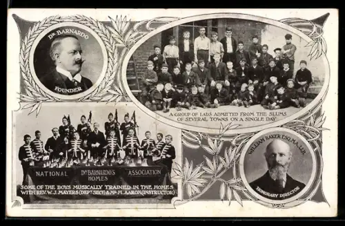 AK Dr. Barnado`s Homes, Dr. Barnado Portrait, Group of lads admitted from the slums