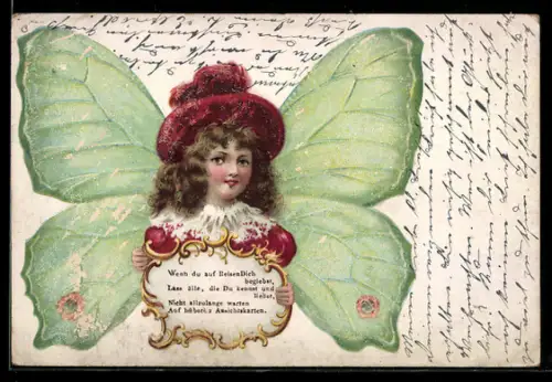 AK Junges Mädchen mit Schmetterlingsflügeln