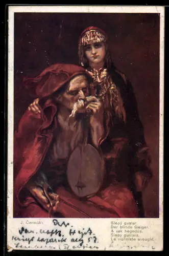 Künstler-AK Der blinde Geiger mit seiner Tochter