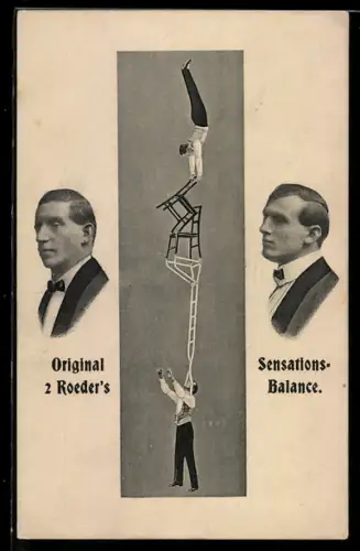 AK Portrait der Akrobaten 2 Roeder`s beim Balanceakt