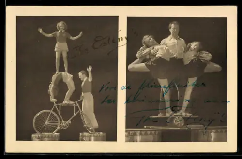 Foto-AK Fahrrad-Akrobaten bei einer Vorführung, Radsport